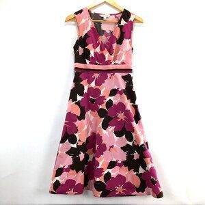 Croft & Barrow Pink Floral V-Neck Sleeveless Dress Zipper Stretch Women's Size 6